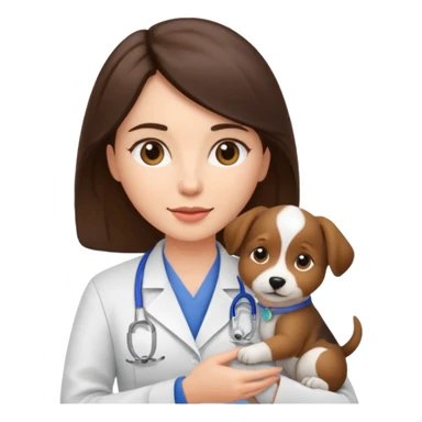 brunette woman veterinarian with puppy sticker