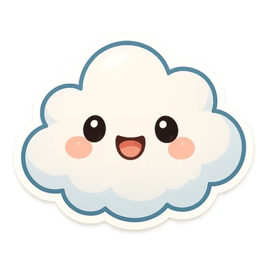 chibi sticker-style cloud with a smiling face, cute and exaggerated sticker