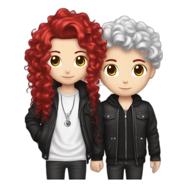 brown curly hair goth boy and long red hair hello kitty girl couple  sticker