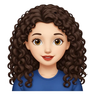 White girl with dark curly long middle part hair kiss sticker