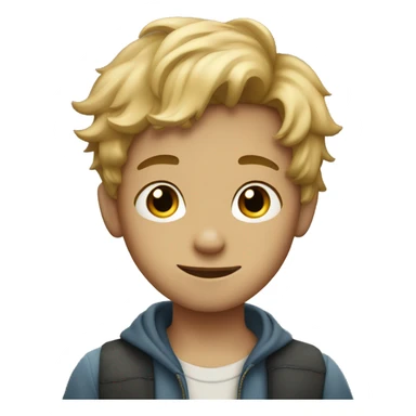 A boy with dirty blonde hair with freckles posing with a peace sign sticker