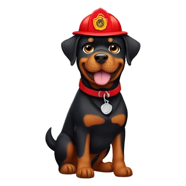 Rottweiler wearing a fireman’s hat sticker