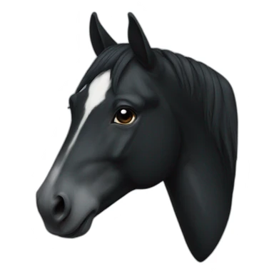 black horse’s head with white sticker