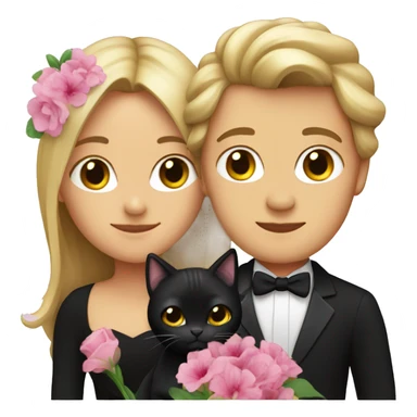 Dark blonde woman with long hair hugging a black tuxedo cat with flowers sticker