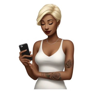 Hyper Realistic beautiful woman model with a small rose tattoo talking on a phone  sticker