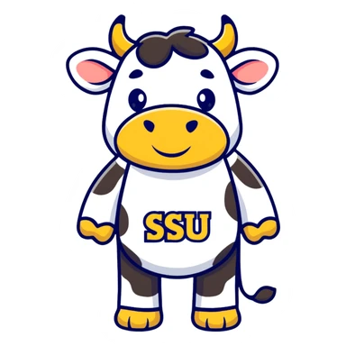 cow wearing a t-shirt that says SJSU sticker