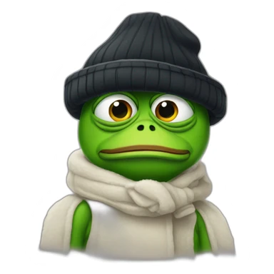sad pepe the frog in black winter hat sticker