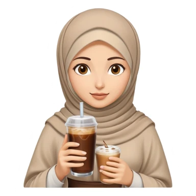 Turkish beautiful finish Konya girl eyes with beige hijab islamic dress and had on her hand Rose Cold brew coffee   sticker