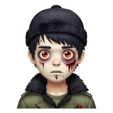 Cute zombie boy with ushanka, black messy hair with bangs  sticker