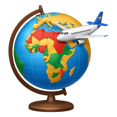 Globe Showing Europe-Africa with plane flying around it, google emoji style sticker