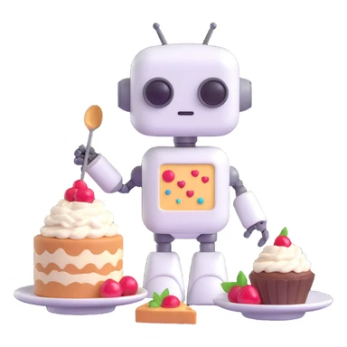 The cute robot and dessert, 3d emoji sticker