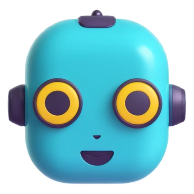 robot head, teal color, shiny, rounded, 3D emoji style sticker