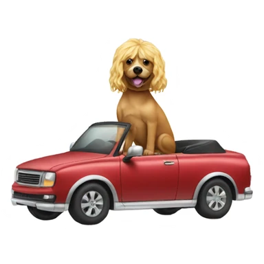 Dog with wig riding a car sticker