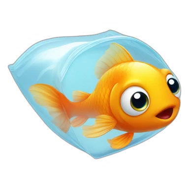 small cute happy gold fish with big eyes in a plastic bag sticker