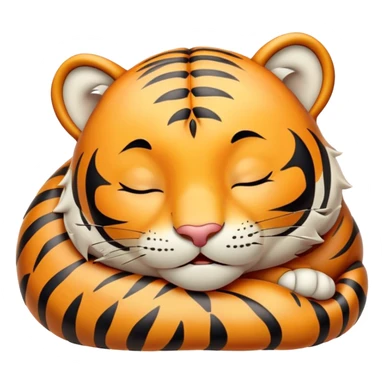 Meme-Worthy cute Sleeping Tiger Portrait Emoji, Head resting peacefully with a contented smile, showcasing a luxuriously striped form and eyes gently closed in serene slumber, Simplified yet comically adorable features, highly detailed, glowing with a soft, drowsy wild light, high shine, relaxed and utterly lovable, stylized with an air of playful laziness, bright and heartwarming, soft glowing outline, capturing the essence of a sleeping tiger that feels destined to become the next viral icon of adorable rest! sticker