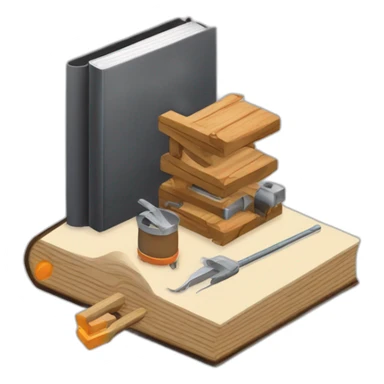 isometric thick BOOK with picture of wood, metal rods, welder, tools sticker