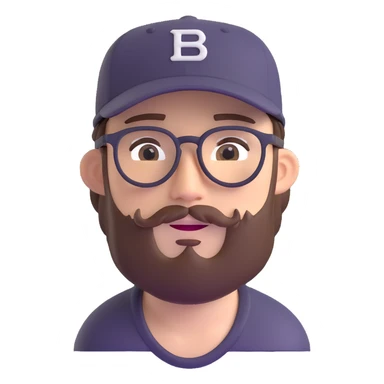 adventurer with small beard, glasses and backwards baseball cap sticker