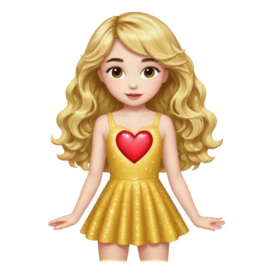 sabrina carpenter in yellow sparkly mini dress with a heart  and wavy long hair with wavy bangs sticker