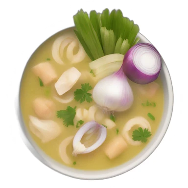 encebollado soup from ecuador with onions, albacore and yucca sticker