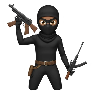 A young African male wearing a ski mask in full black clothing, holding a micro Draco gun in the air carelessly sticker