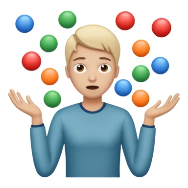 an emoji that depicts a product manager juggling work while mildly panicked and gender neutral sticker