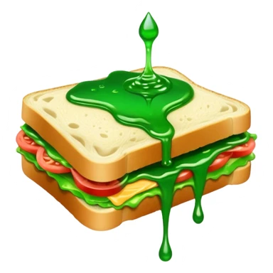 A sandwich with green goop syrup on top sticker
