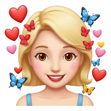 A happy feminine emoji with love and butterflies around her  sticker