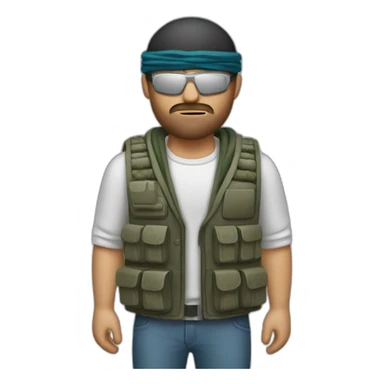 man with shemagh and bulky vest with wires sticking out and a small timer sticker