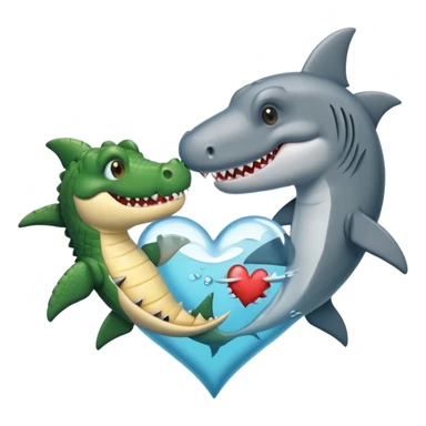 A cute crocodile and a cure shark in a heart sticker