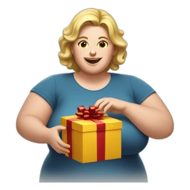 overweight white woman opening a gift sticker