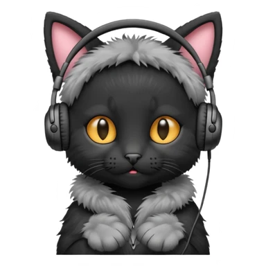 black kitten in headphones sticker