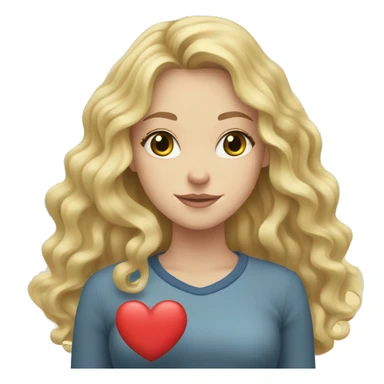 white girl with blonde wavy hair holds a heart, inside of heart you see many sea waves  sticker