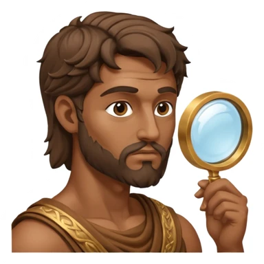 Dios griego de perfil mirando con una lupa de sticker