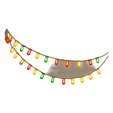 garlands with small bulbs emitting warm light. The light bulbs are multicolored (red, green, yellow) or in one golden tone. The garland should look bright and festive sticker