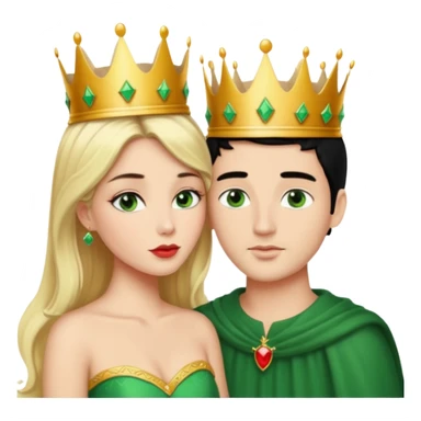 Blonde Queen with crown Green eyes  whole body Kissing man black Hair sticker