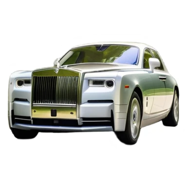 Rolls-Royce Phantom (2022) – cinematic-realistic Rolls-Royce Phantom emoji, its polished silver frame glistening under the sun as it glides down a winding, tree-lined road. The iconic Spirit of Ecstasy hood ornament stands proudly, the V12 engine hums silently as the car cuts through the serene countryside, embodying elegance and power. sticker