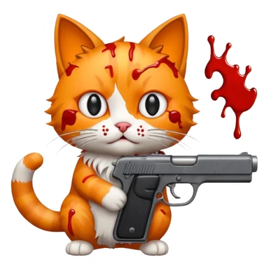 A cat with a gun with blood sticker