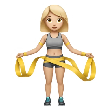 A 3D cartoon person measuring their waist with a yellow tape, casual fitness outfit, Memoji-style realism. close up. sticker