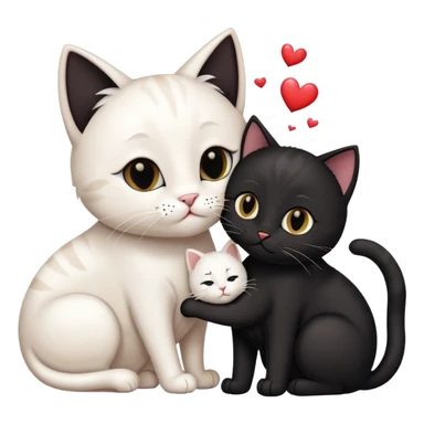 Big black cat is kissing a small white cat with hearts above sticker