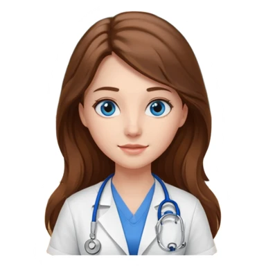 inside a classroom at university, a pretty female nursing student with long brown hair, blue eyes sticker