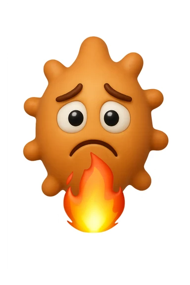 EMOJI STILE IPHONE 3D DI BATTERI INTESTINALI 3D CON ESPRESSIONE TRISTE  IN VOLTO MENTRE SOTTO DI LORO BRUCIA UNA FIAMMA, FAGLI ANCHE LA PARTE BIANCA DEGLI OCCHI, NON SOLO LA PUPILLA sticker