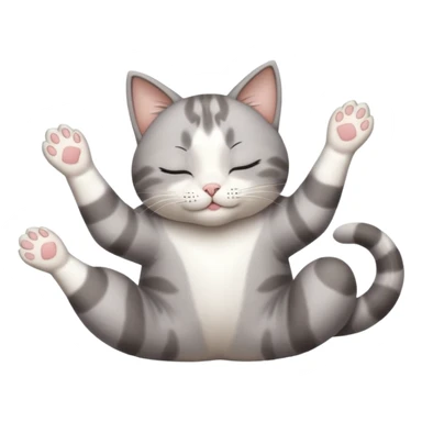 grey and white small cat eyes with closed lying down upside down with paws stretched out straight in different directions sticker
