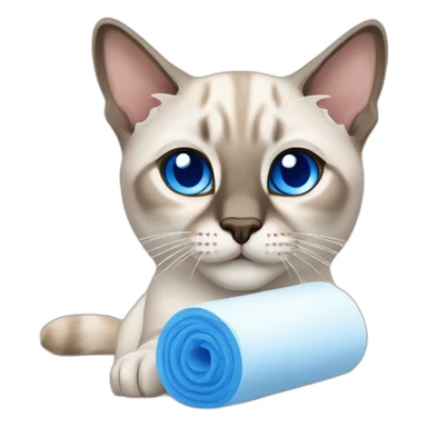 lynx point siamese cat with blue eyes playing with roll of paper towels sticker