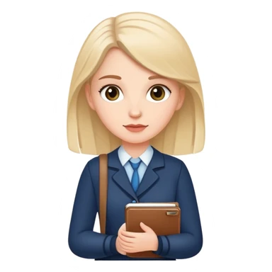 White girl. Comissioner but she holding a notebook in her hands. sticker