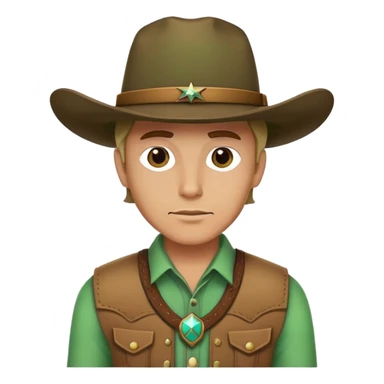 Cowboy wearing a green hat without any star on the hat, western style outfit sticker
