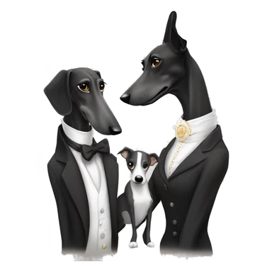 A family Two aristocrat dog black and white galgo kiss with women  sticker