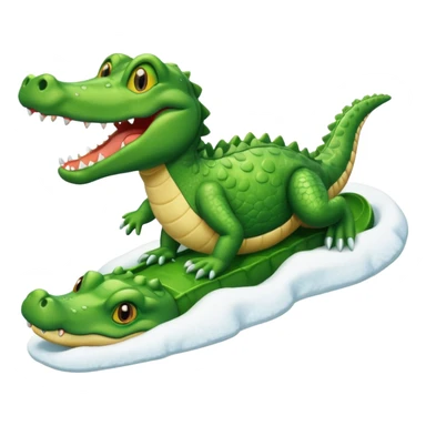 alligator sliding down snowy hill ios style emohi sticker