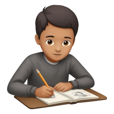 boy ,drawing pic of grandpa on the notebook, charcoal sticker