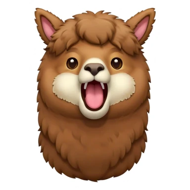 Cinematic Cute Yawning Brown Alpaca Portrait Emoji, Head tilted slightly with a dramatic, wide-open yawn, showcasing a soft, plush brown fleece with gently drooping ears, round warm eyes barely open in drowsy contentment, Simplified yet irresistibly adorable features, highly detailed, glowing with a soft, cozy glow, high shine, relaxed yet expressive, stylized with a touch of whimsy, bright and endearing, soft glowing outline, capturing the essence of a sleepy yet affectionate alpaca, so drowsy it feels like it could stretch out of the screen and curl up for a nap! sticker