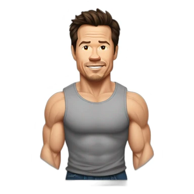 mark wahlberg cartoon wearing muscle tee sticker